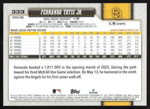 2026 Topps #333 Fernando Tatis Jr. NM-MT Padres ID:81911 - Baseball Card Single