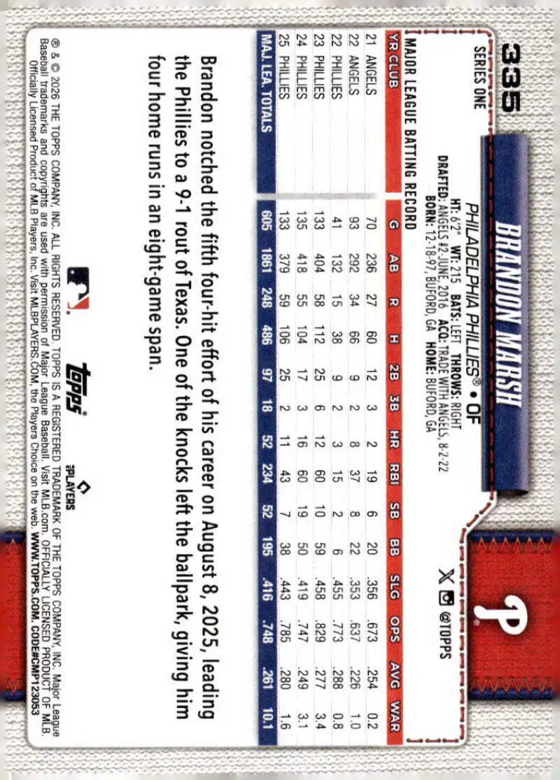 2026 Topps #335 Brandon Marsh NM-MT Philadelphia Phillies Baseball Card