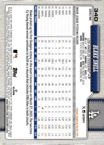 2026 Topps #340 Blake Snell NM-MT Dodgers ID:81913 - Baseball Card Single