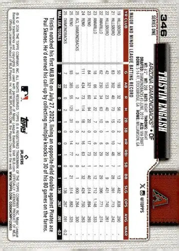 2026 Topps #346 Tristin English NM-MT RC Rookie Diamondbacks ID:82086 - Baseball Card Single
