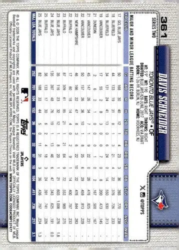 2026 Topps #361 Davis Schneider NM Near Mint Blue Jays ID:83265