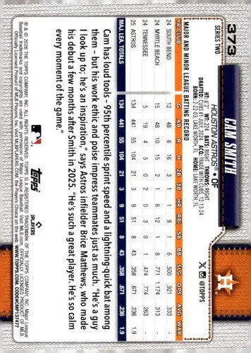 2026 Topps #373 Cam Smith NM Near Mint Astros Future Stars ID:83021 - Baseball Card Single
