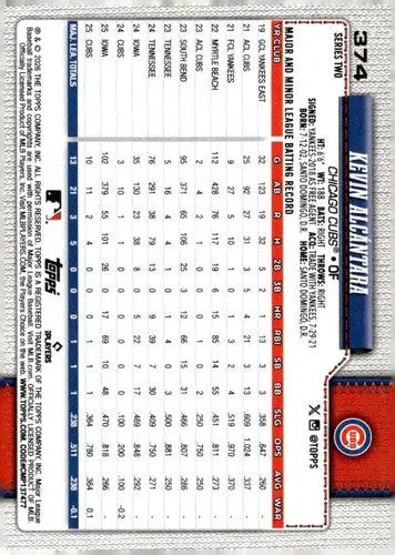2026 Topps #374 Kevin Alcantara NM Near Mint Cubs Future Stars ID:83020 - Baseball Card Single