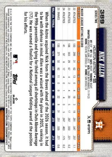 2026 Topps #389 Nick Allen NM Near Mint Astros ID:83269