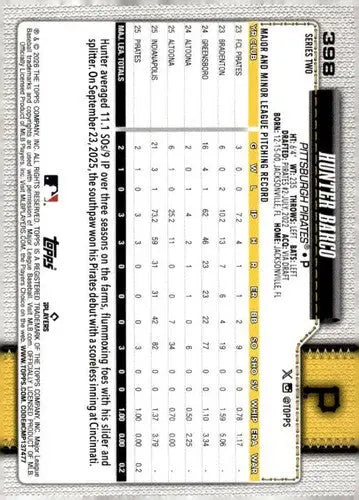 2026 Topps #398 Hunter Barco NM Near Mint RC Rookie Pirates ID:83271 - Baseball Card Single