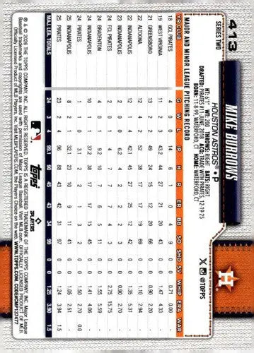 2026 Topps #413 Mike Burrows NM Near Mint Astros ID:83025 - Baseball Card Single