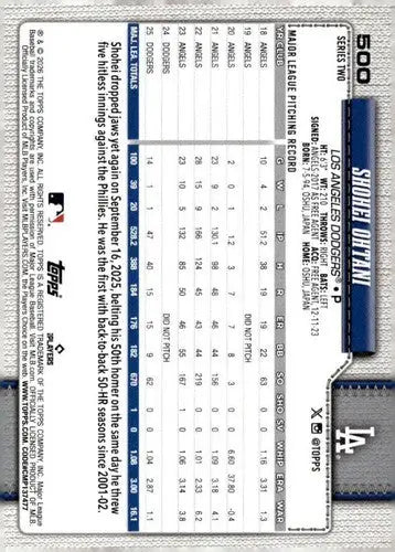 2026 Topps #500 Shohei Ohtani NM Near Mint Dodgers ID:83262 - Baseball Card Single