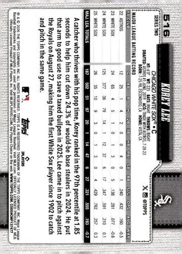 2026 Topps #516 Korey Lee NM Near Mint White Sox ID:83292