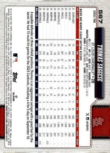 2026 Topps #567 Thomas Saggese NM Near Mint Cardinals Future Stars ID:83300 - Baseball Card Single