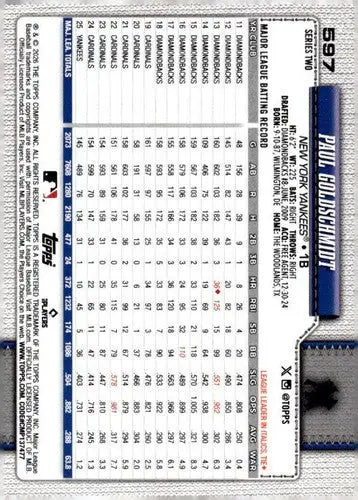 2026 Topps #597 Paul Goldschmidt NM Near Mint Yankees ID:83310