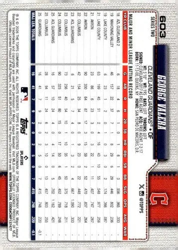 2026 Topps #603 George Valera NM Near Mint RC Rookie Guardians ID:83311