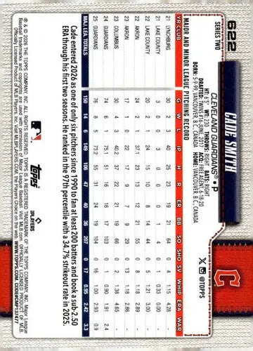 2026 Topps #622 Cade Smith NM Near Mint Guardians ID:83056 - Baseball Card Single
