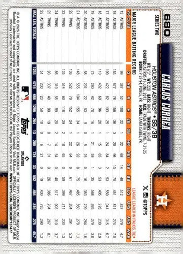 2026 Topps #680 Carlos Correa NM Near Mint Astros ID:83321