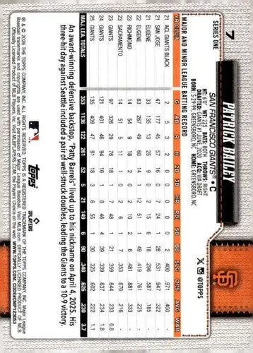 2026 Topps #7 Patrick Bailey NM-MT Giants ID:82207 - Baseball Card Single