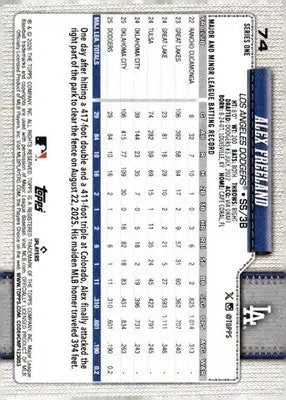 2026 Topps #74 Alex Freeland NM-MT RC Rookie Dodgers ID:81774 - Baseball Card Single