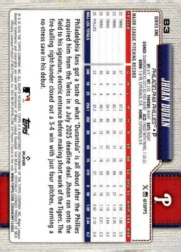2026 Topps #83 Jhoan Duran NM-MT Phillies ID:81779 - Baseball Card Single