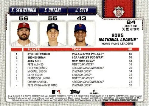 2026 Topps #84 Juan Soto/Kyle Schwarber/Shohei Ohtani NM-MT League Lead ID:81780 - Baseball Card Single