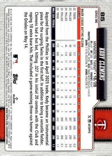 2026 Topps #85 Kody Clemens NM-MT Twins ID:81781