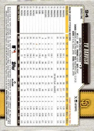 2026 Topps #94 Yu Darvish NM-MT Padres ID:82122 - Baseball Card Single