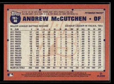 2026 Topps Andrew McCutchen #T91-40 1991 Topps 35th Anniv Pittsburgh Pirates - Baseball Card Single