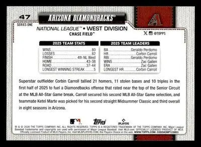 2026 Topps Arizona Diamondbacks #47 Arizona Diamondbacks - Baseball Card Single