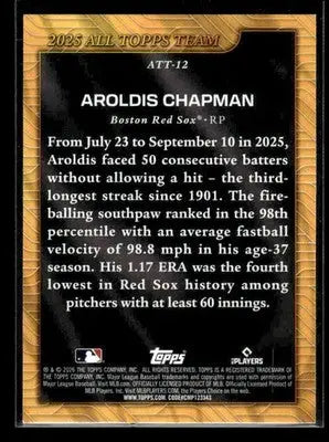 2026 Topps Aroldis Chapman #ATT-12 2025 All Topps Team Boston Red Sox - Baseball Card Single