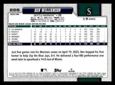 2026 Topps Ben Williamson #226 Seattle Mariners - Baseball Card Single