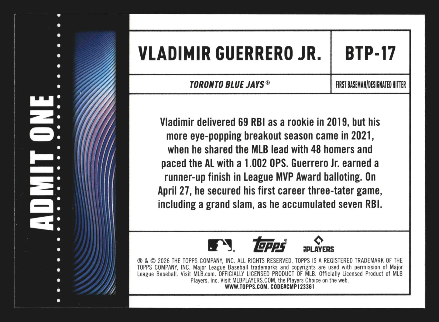 2026 Topps Big Ticket Players #BTP-17 Vladimir Guerrero Jr Blue Jays