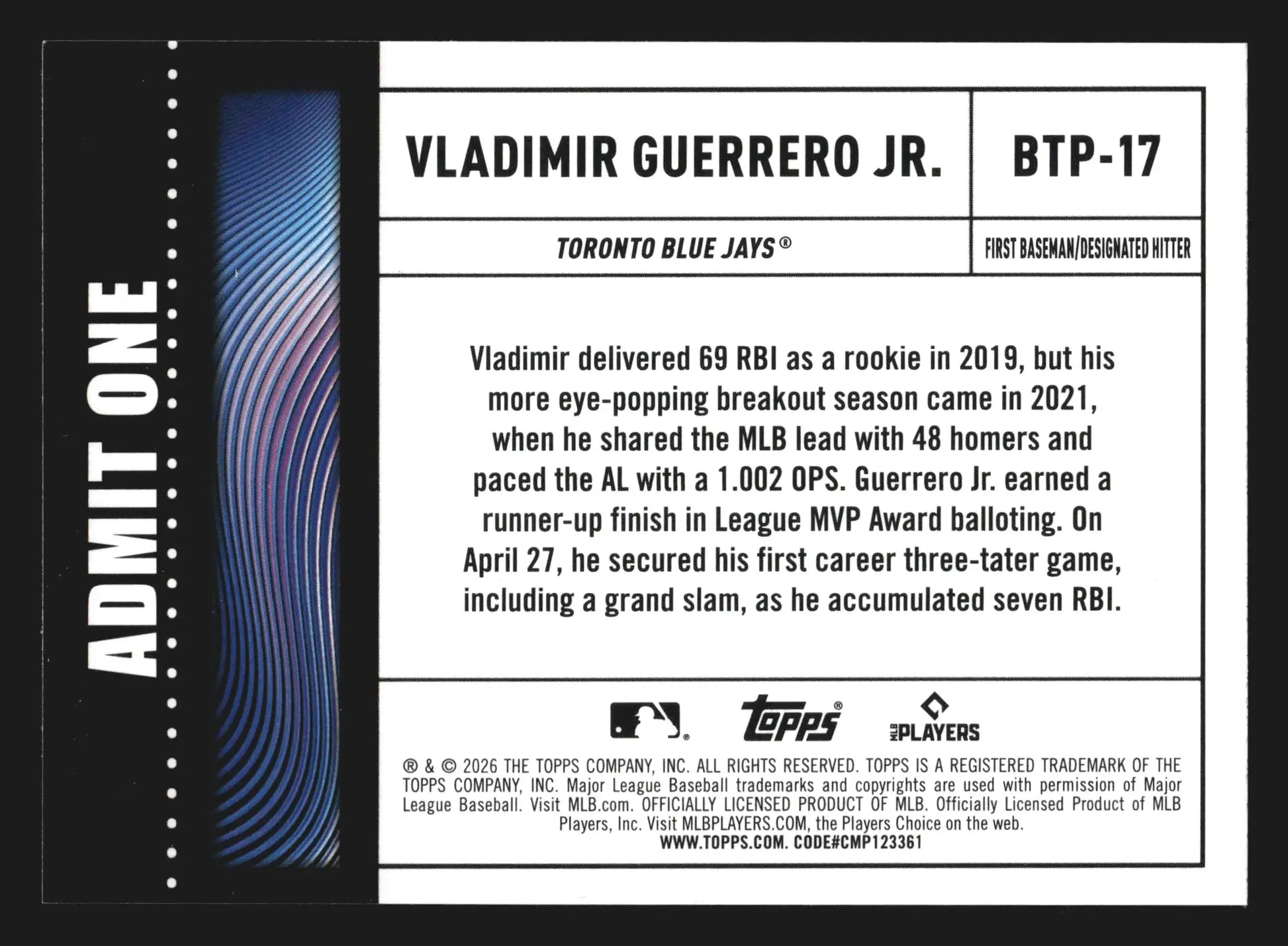 2026 Topps Big Ticket Players #BTP-17 Vladimir Guerrero Jr Blue Jays