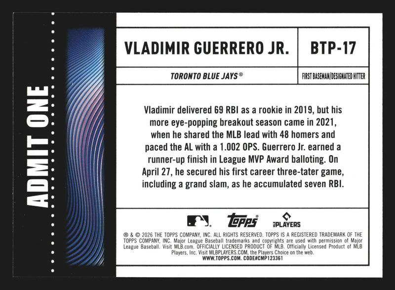 2026 Topps Big Ticket Players #BTP-17 Vladimir Guerrero Jr Blue Jays