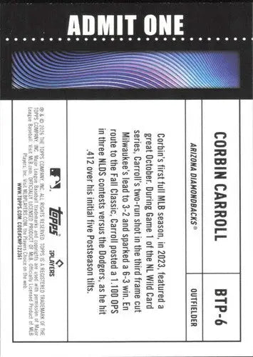 2026 Topps Big Ticket Players #BTP-6 Corbin Carroll NM-MT Diamondbacks ID:82194 - Baseball Card Single