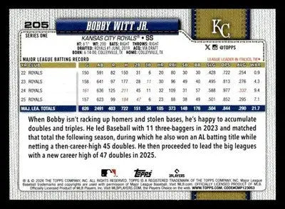 2026 Topps Bobby Witt Jr. #205 Kansas City Royals - Baseball Card Single