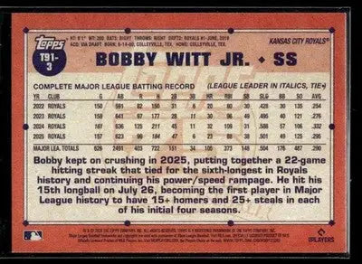 2026 Topps Bobby Witt Jr. #T91-3 1991 Topps 35th Anniv Kansas City Royals - Baseball Card Single