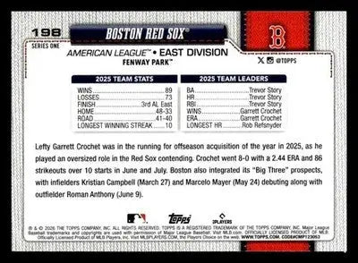 2026 Topps Boston Red Sox #198 Boston Red Sox - Baseball Card Single