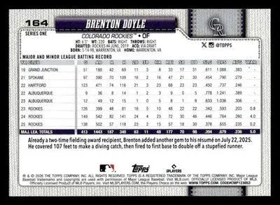 2026 Topps Brenton Doyle #164 Colorado Rockies - Baseball Card Single