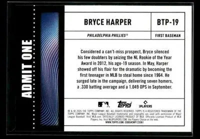 2026 Topps Bryce Harper #BTP-19 Big Ticket Players Philadelphia Phillies - Baseball Card Single