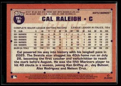 2026 Topps Cal Raleigh #T91-88 1991 Topps 35th Anniversary Seattle Mariners - Baseball Card Single