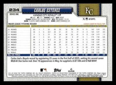 2026 Topps Carlos Estévez #234 Kansas City Royals - Baseball Card Single