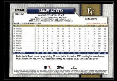 2026 Topps Carlos Estévez #234 Sandglitter Kansas City Royals - Baseball Card Single