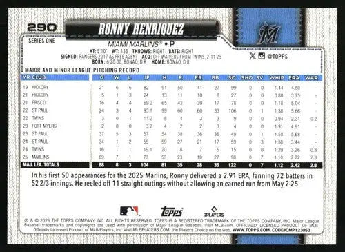 2026 Topps Celebration Confetti #290 Ronny Henriquez NM-MT Marlins ID:82155 - Baseball Card Single