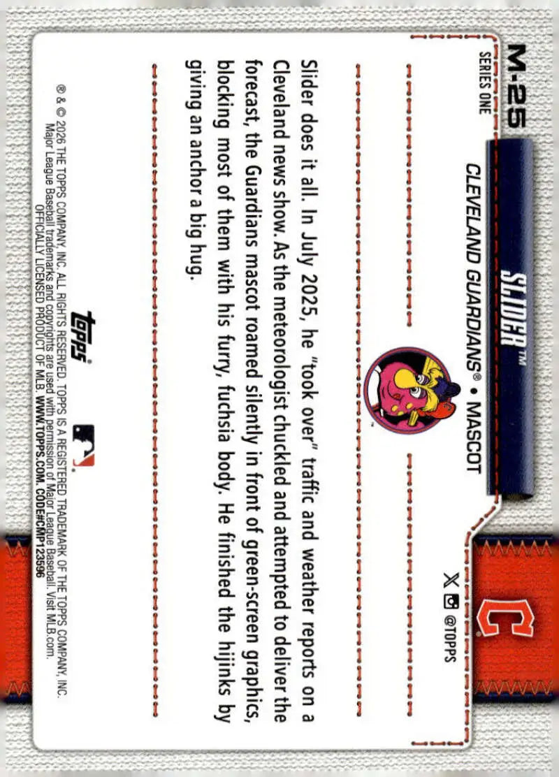 2026 Topps Celebration Mascots #M-25 Slider NM-MT Guardians ID:82174 - Baseball Card Single