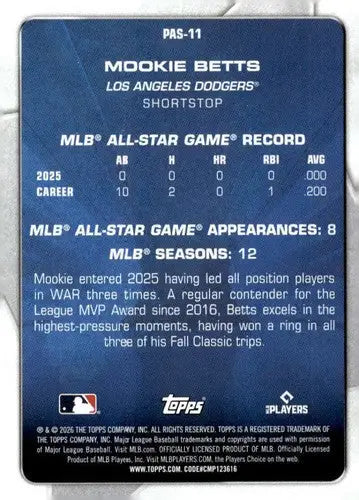 2026 Topps Celebration Perennial All-Stars #PAS-11 Mookie Betts NM-MT D ID:82180 - Baseball Card Single