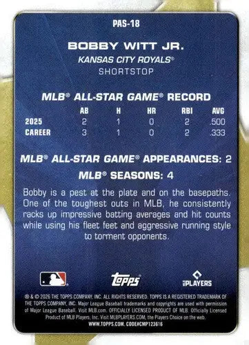 2026 Topps Celebration Perennial All-Stars #PAS-18 Bobby Witt Jr. NM-MT ID:82182 - Baseball Card Single