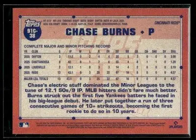 2026 Topps Chase Burns #91C-38 1991 Topps 35th Anniv Chrome Cincinnati Reds - Baseball Card Single