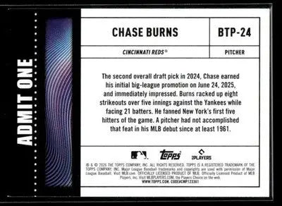 2026 Topps Chase Burns #BTP-24 Big Ticket Players Cincinnati Reds - Baseball Card Single