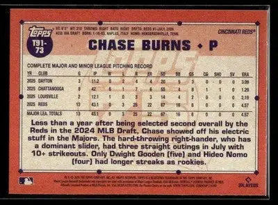 2026 Topps Chase Burns #T91-73 1991 Topps 35th Anniversary Cincinnati Reds - Baseball Card Single