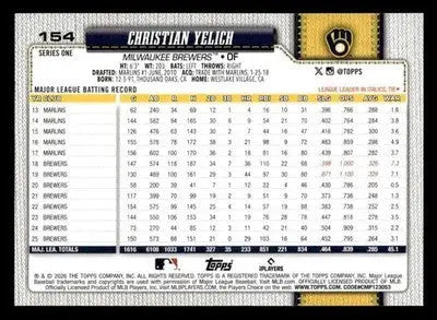 2026 Topps Christian Yelich #154 Milwaukee Brewers - Baseball Card Single