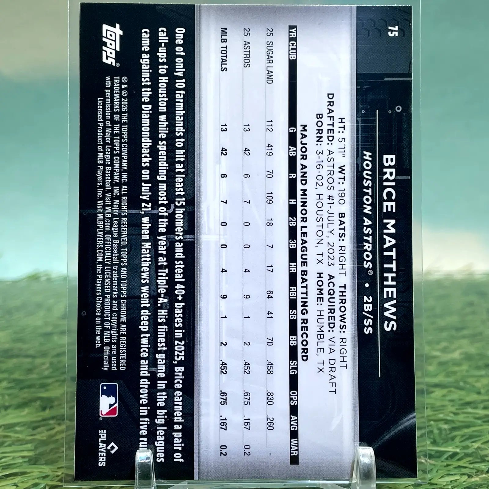 2026 Topps Chrome Black Brice Matthews Rookie (RC) Base #75 Astros - Baseball Card Single