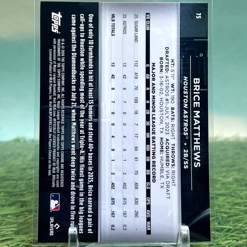 2026 Topps Chrome Black Brice Matthews Rookie (RC) Base #75 Astros - Baseball Card Single