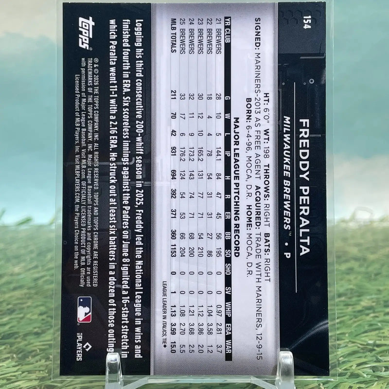 2026 Topps Chrome Black Freddy Peralta /150 Blue Refractor #154 - Baseball Card Single